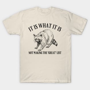 It Is What It Is, Not Making The Great List Shirt | Vintage Hand-drawn T Shirt, Raccoon Meme Minimalist Shirt, SillyTrash Panda Unisex Tee T-Shirt